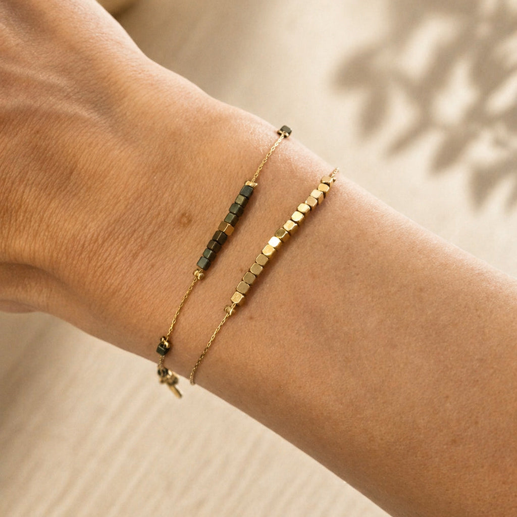composition bracelet dorée et bleue  en acier inoxydable