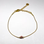 bracelet en acier inoxydable doré pour femme avec pierre naturel rhodonite rose bijoux minimaliste fin style bohème chic 