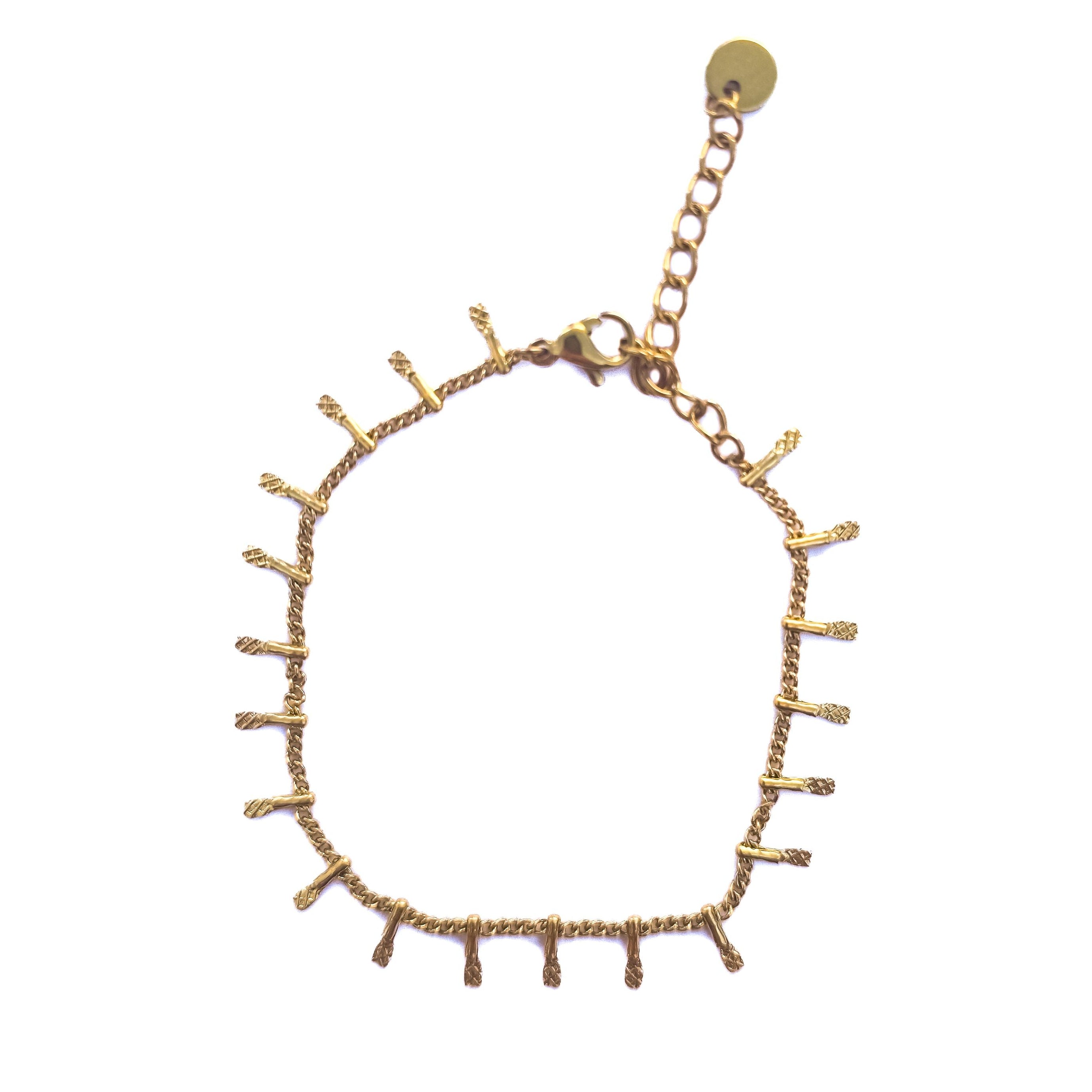 Bracelet doré réglable en acier inoxydable avec petites pampilles texturées