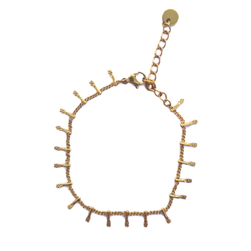 Bracelet doré réglable en acier inoxydable avec petites pampilles texturées