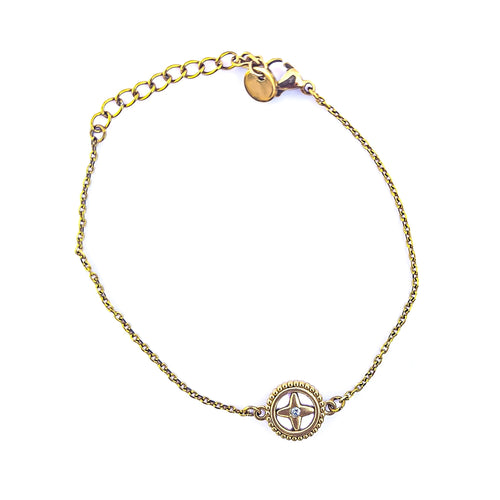 Bracelet fin doré réglable en acier inoxydable avec médaillon étoile et strass central