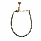 Bracelet fin ajustable avec perles Miyuki bleu-vert et chaîne d’extension dorée