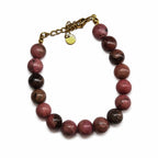 Bracelet en rhodonite naturelle avec perles roses brunes et fermoir doré