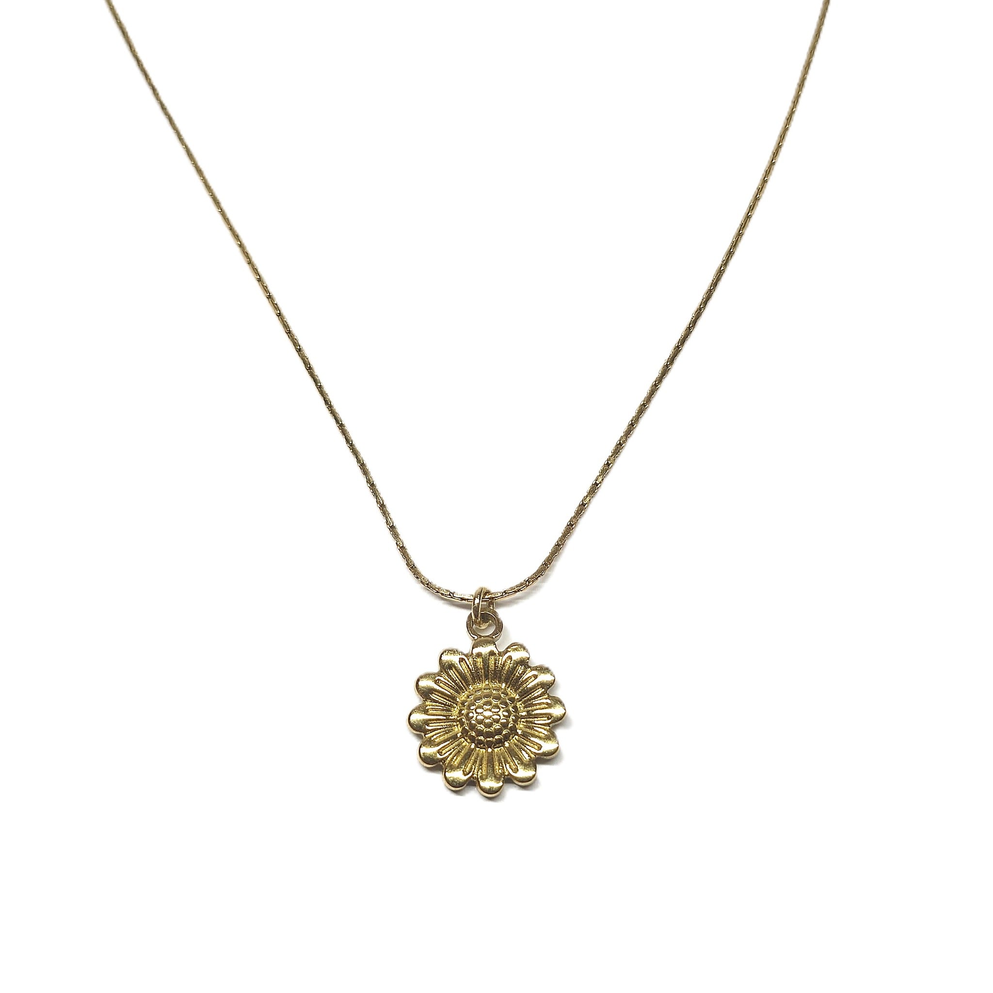 collier doré avec pendentif fleur en acier inoxydable élégant et résistant à l'eau