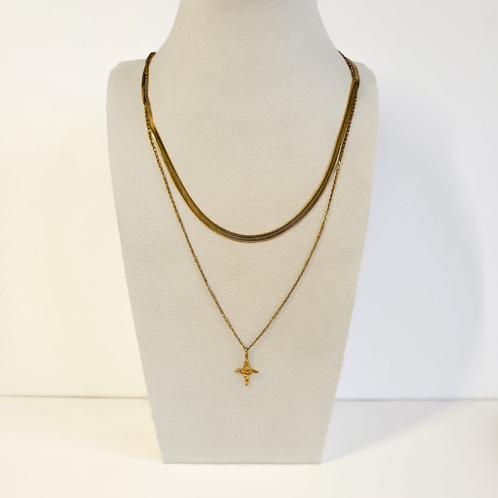 Collier double rang en acier inoxydable doré avec chaîne plate et pendentif étoile, Clyvia Bijoux