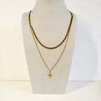 Collier double rang en acier inoxydable doré avec chaîne plate et pendentif étoile, Clyvia Bijoux