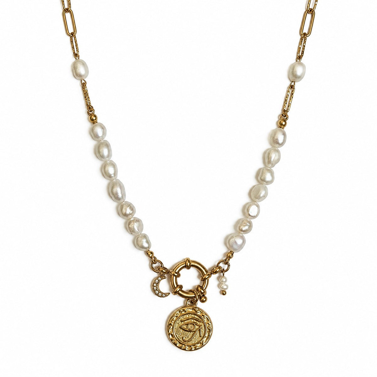 collier en perle d'eau douce et acier inoxydable de qualité