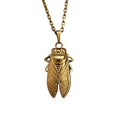 Pendentif cigale doré en relief avec chaîne fine, collier en acier inoxydable